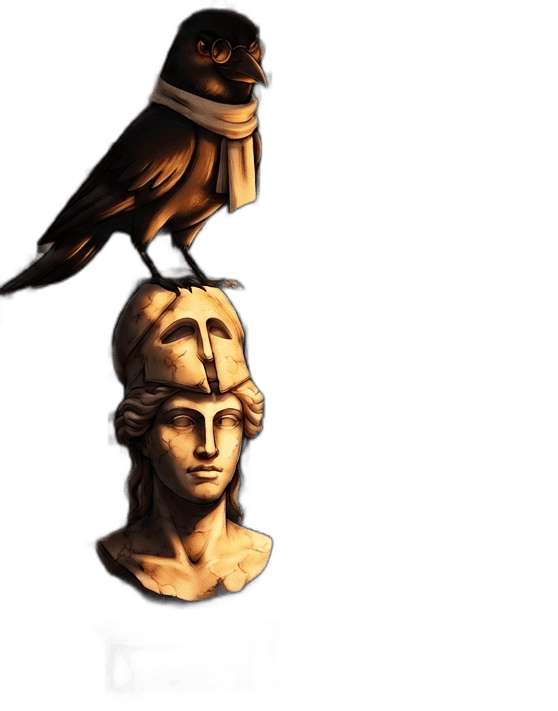 Edgard perched on the bust of Pallas